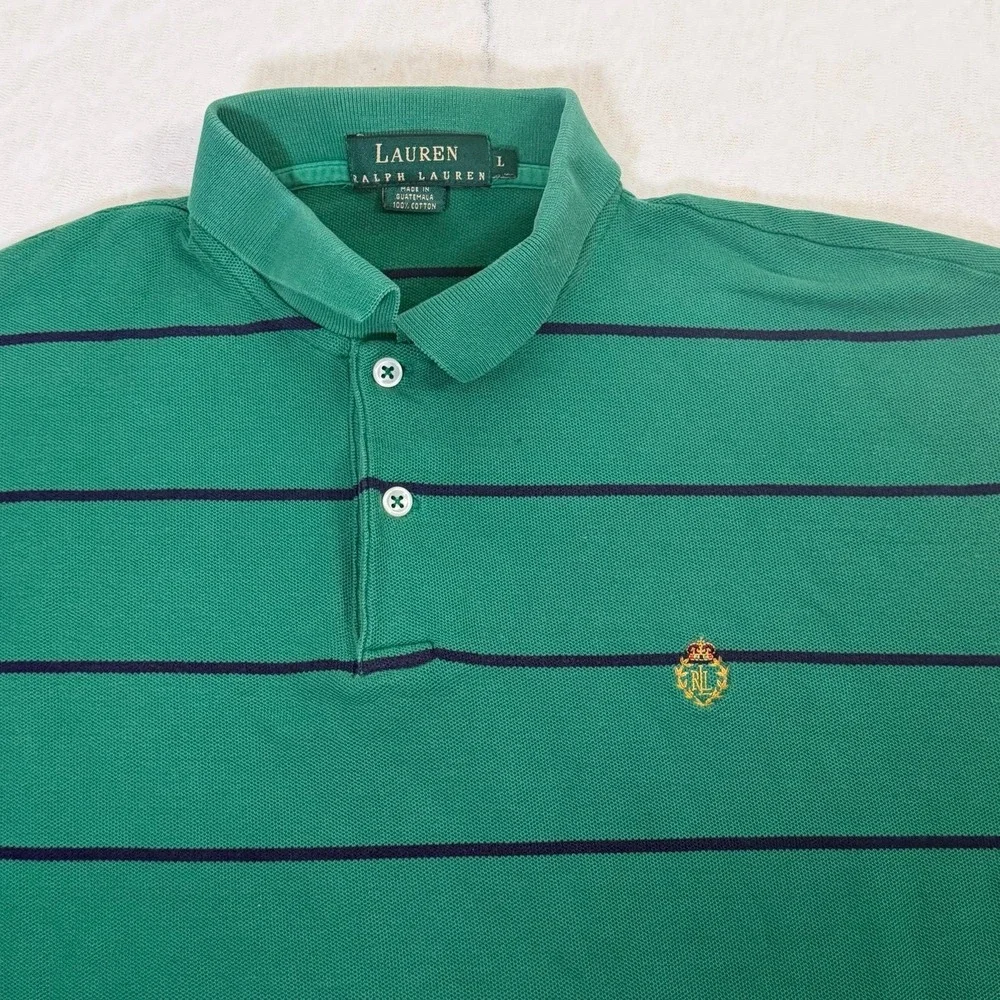 Lauren Ralph Lauren‎ Men's Polo Shirt Green Striped Long Sleeve Size L